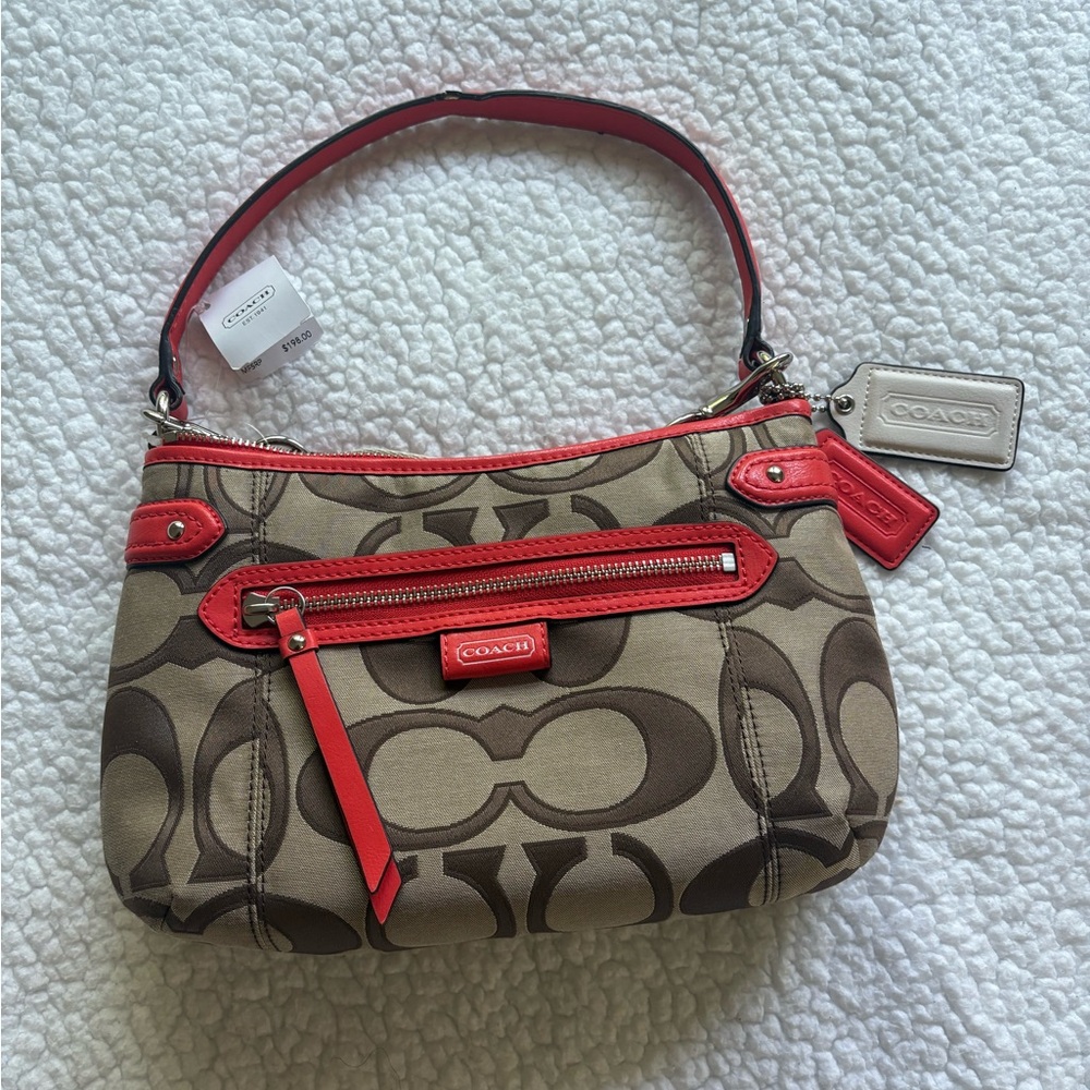 COACH Daisy Vermillion Red and Khaki Logo Crossbody Handbag | Brand New w/ Tags